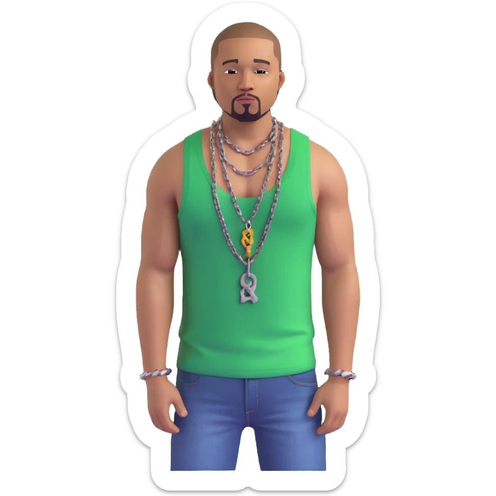 CJ from GTA San Andreas with his green tank top, jeans and chain necklace sticker