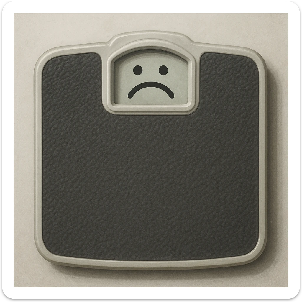 realistic illustration of a weighing scale with a sad face symbol on the display sticker