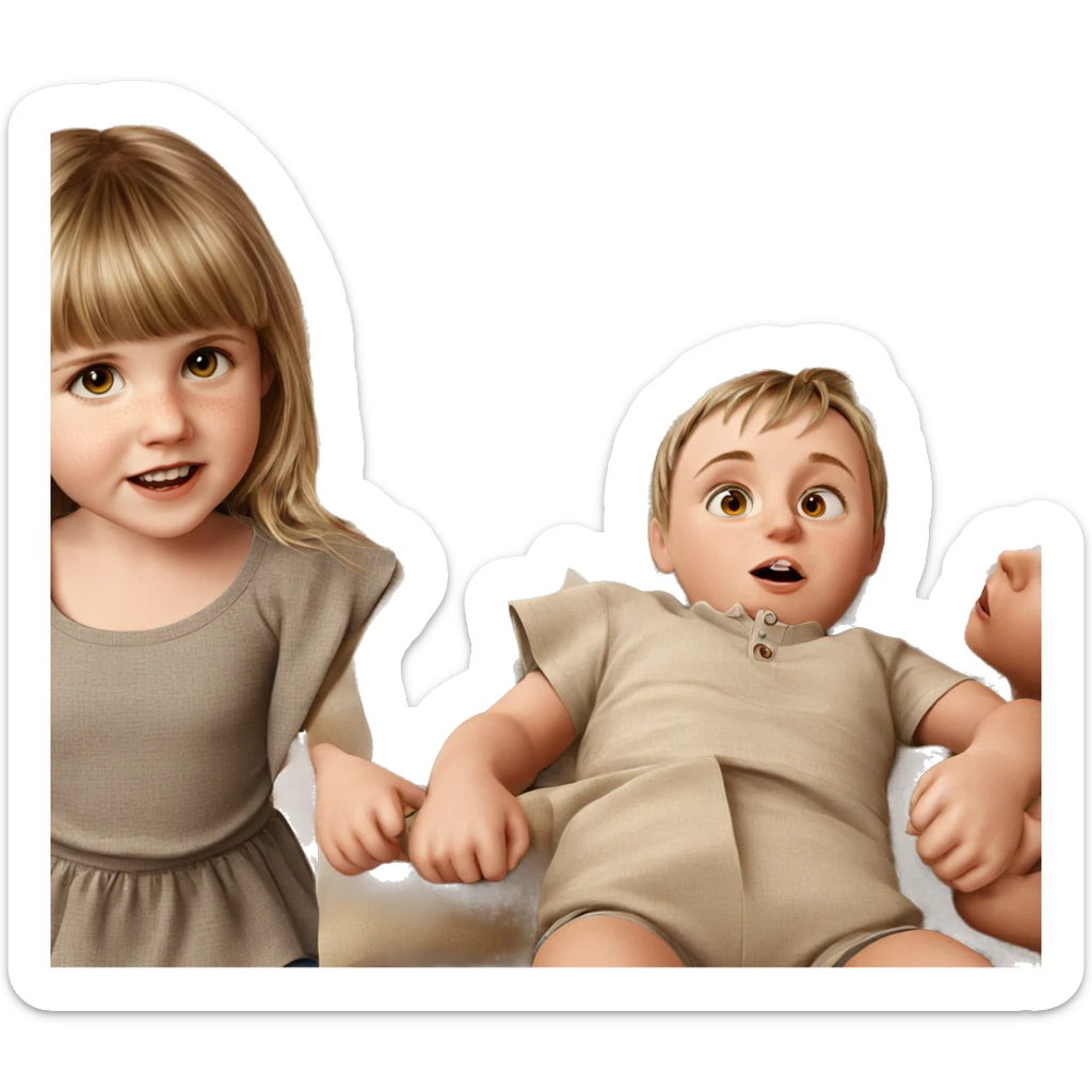 realistic portrait of girl and boy sticker