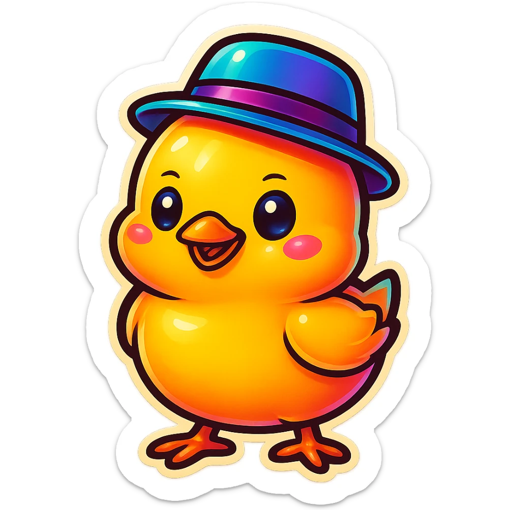 a yellow cute chick with a hat sticker