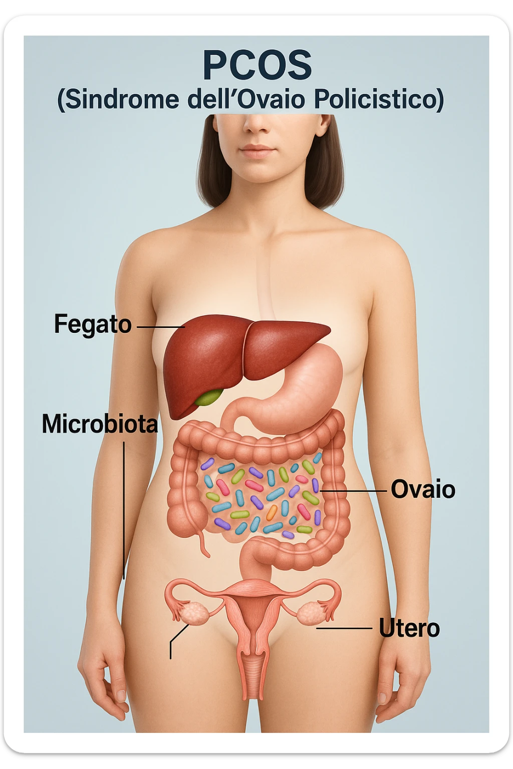 donna supportare fegato e microbiota in 3D immagine medica donna pcos in italiano  sticker