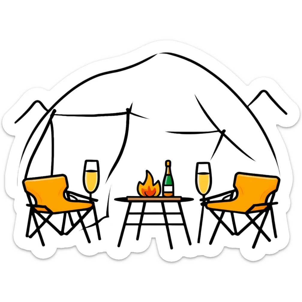 exquisite camping with champagne and fancy camping furniture sticker