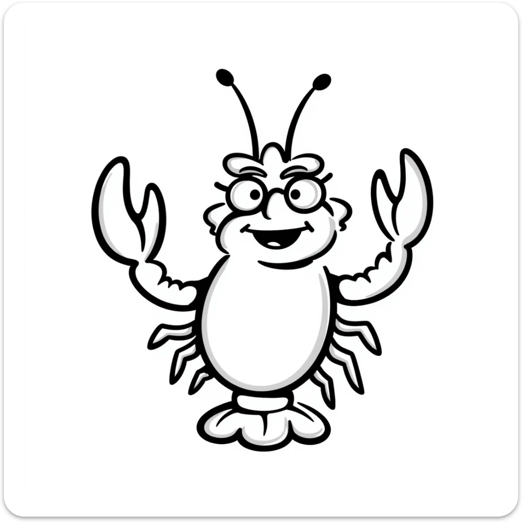 senior lobster with white hair and glasses, elderly lobster character with white eyebrows and whiskers, wearing round glasses sticker