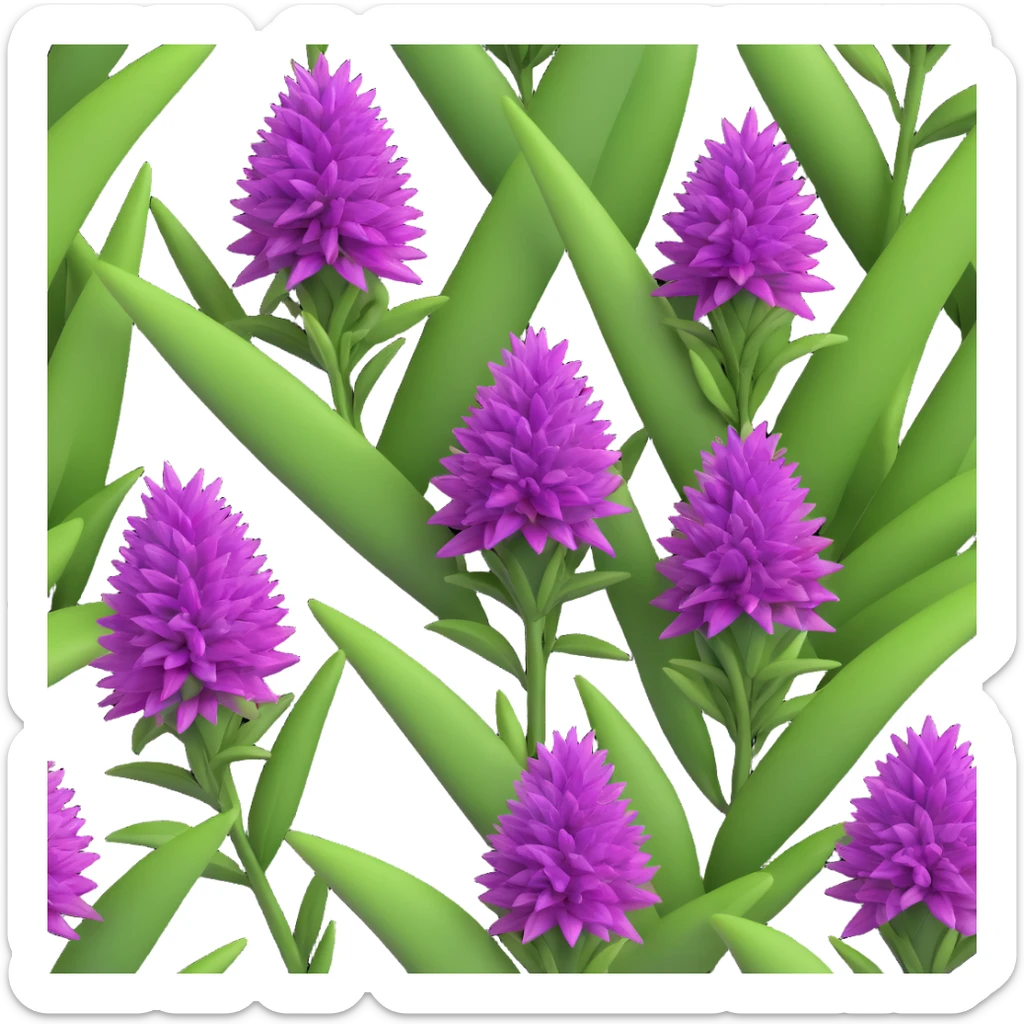 3D iOS style illustration of Salvia nemorosa (woodland sage), detailed purple flower spikes, green leaves, realistic and vibrant sticker