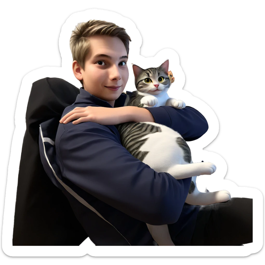 boy with cat and heart sticker