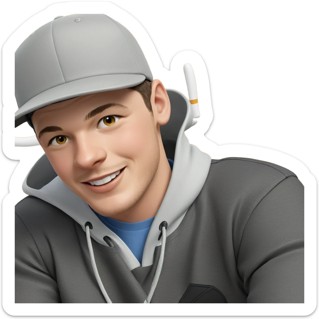 smiling boy in baseball cap sticker