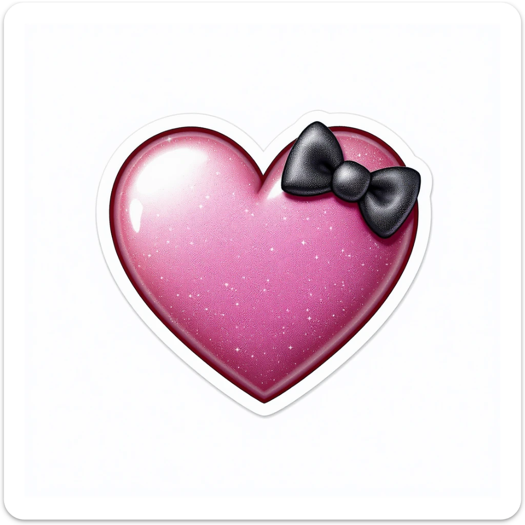 heart emoji, cute and shiny, with a bow accent, no background sticker