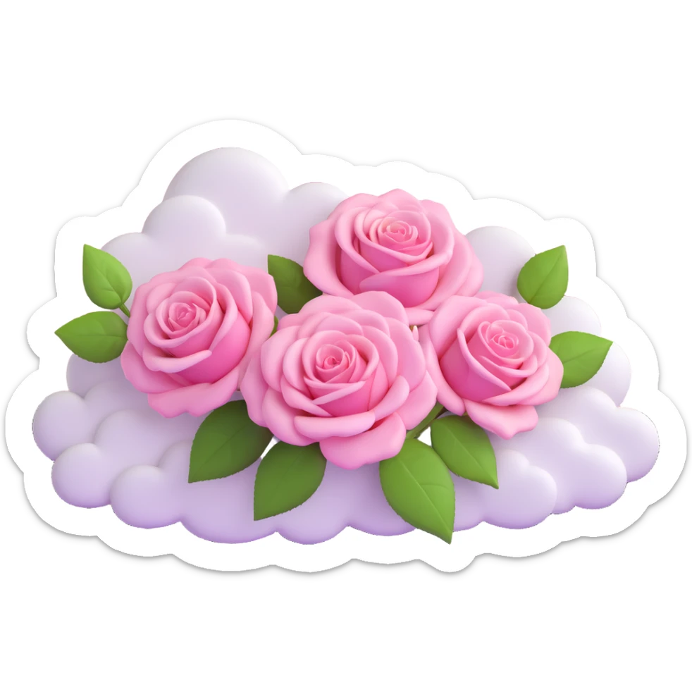 A polaroid picture with pink roses and a pink sky with stars and clouds sticker