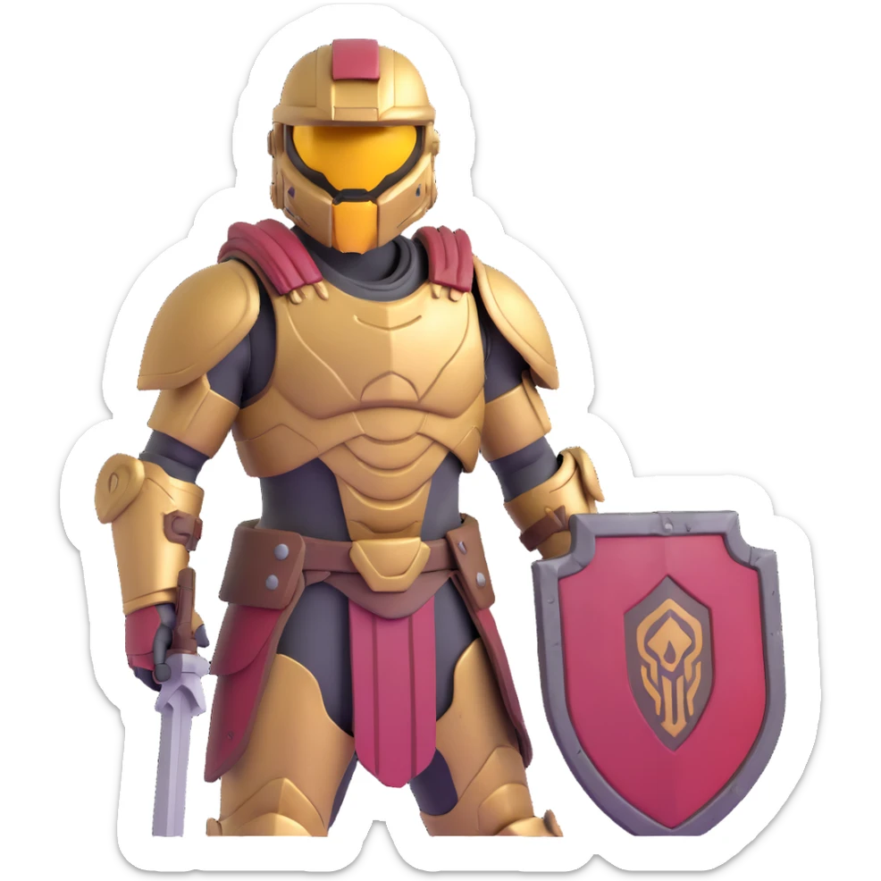 male Halo Spartan warrior with weathered armor and nomadic traveling supplies sticker