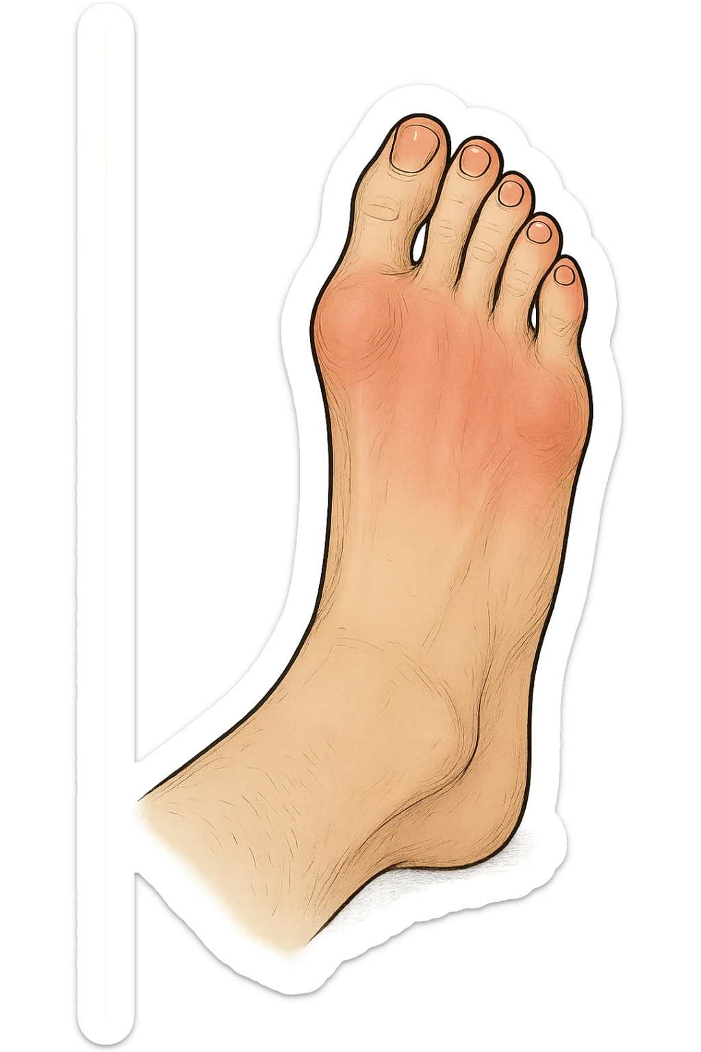 Piede con rossore focus sotto la pianta sulle punte dei piedi sticker