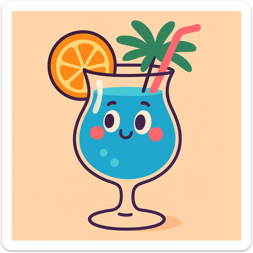 blue curaçao tropical cocktail in a hurricane glass, flat vector illustration sticker