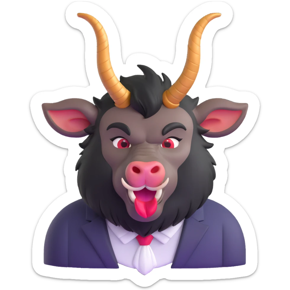 Beast from Beauty and the Beast with a human mouth and lips, keeping his horns, fur, and formal outfit sticker