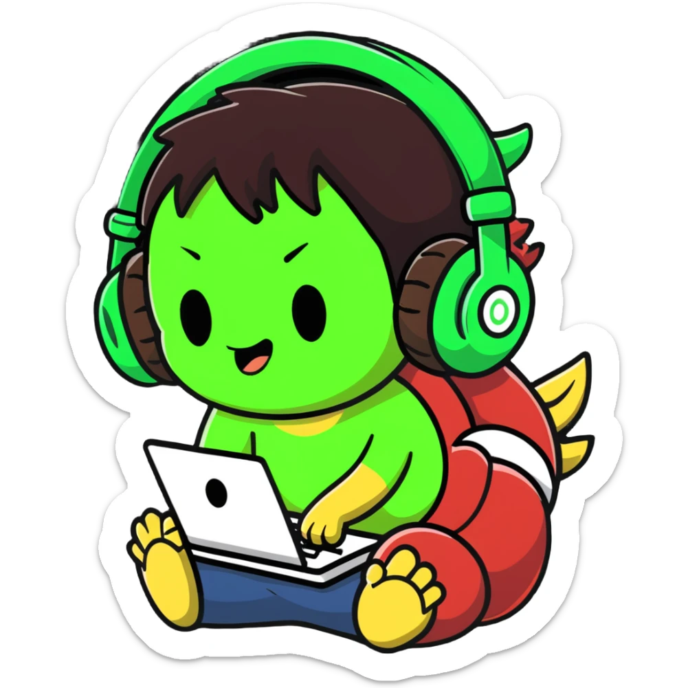 Green Luffy and green Alastor listening to music together sticker