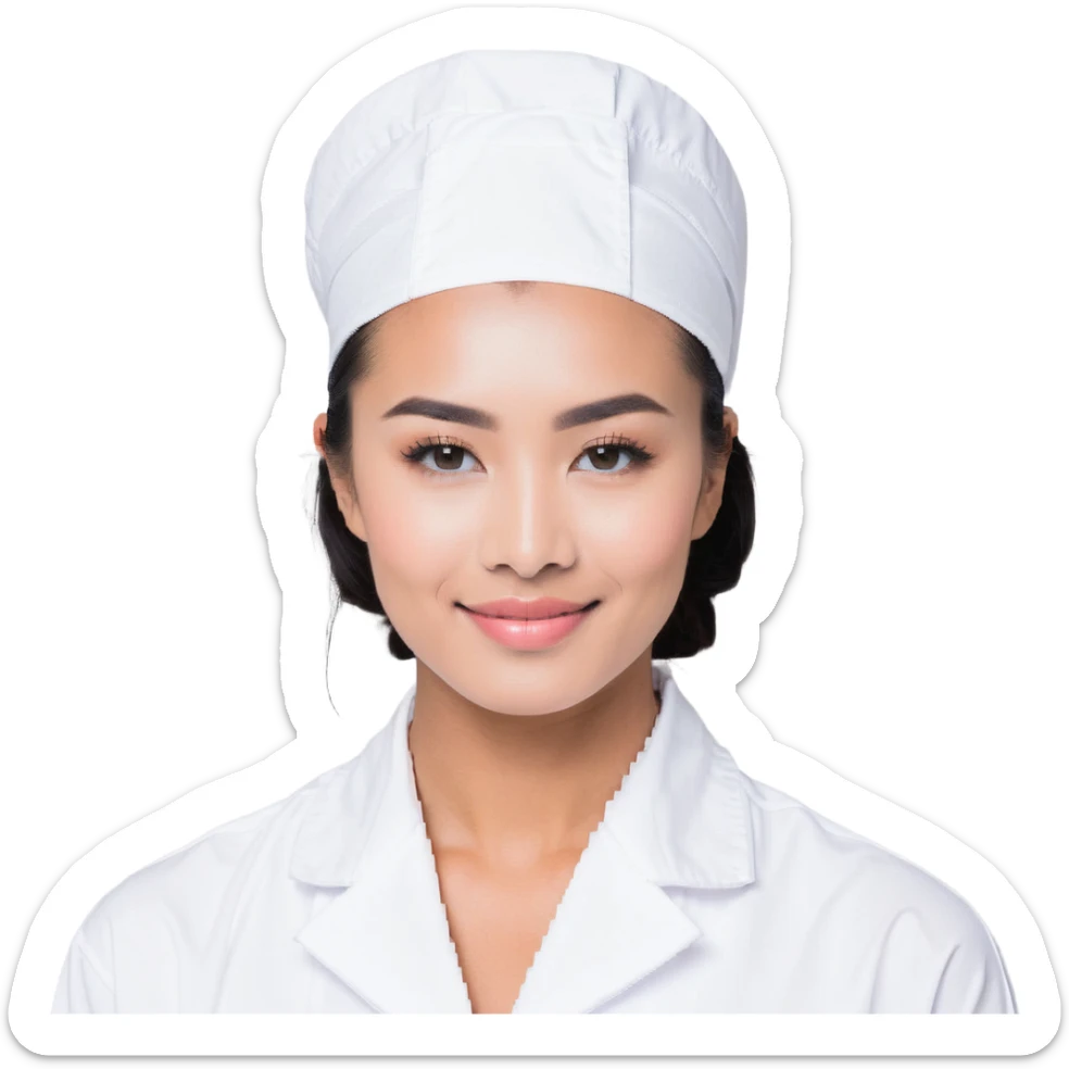 An esthetician providing facial treatments, wearing a white uniform sticker