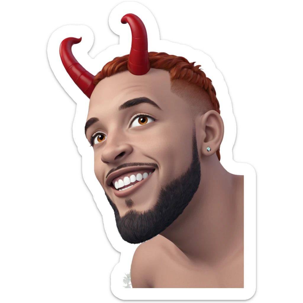 smiling red-haired boy with horns sticker