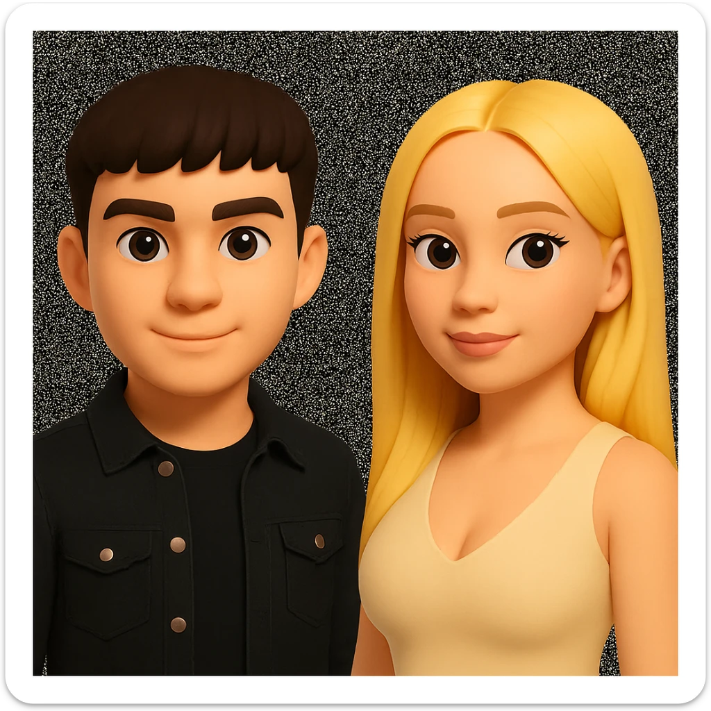In the style of 3D Emoji, slightly increase the volume of the upper body of the girl, separate the girl and the boy from each other, and make the skin color the same for both characters. sticker