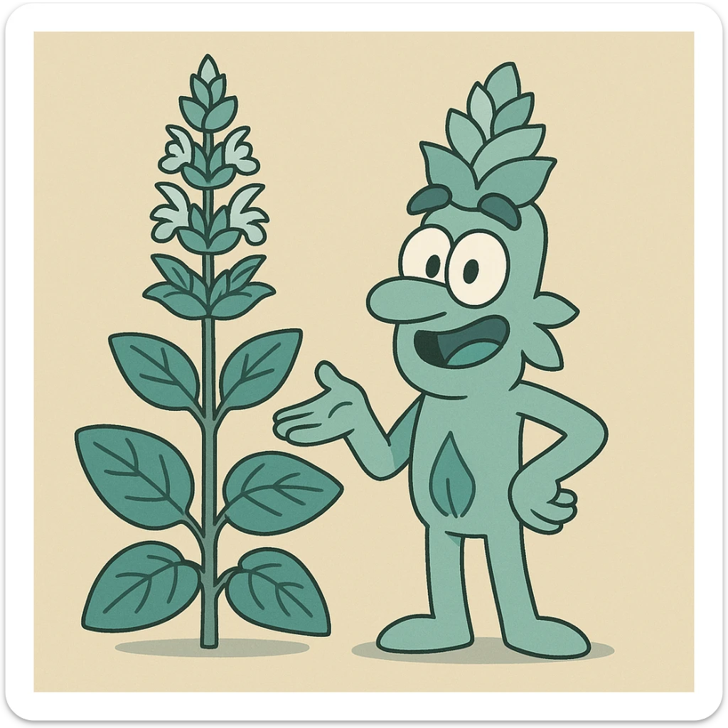 clary sage plant, bluey green color, minimal flat style, simple shapes, clean design sticker