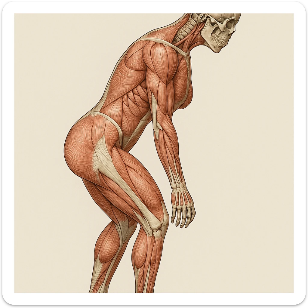 Faithful anatomical illustration of the girl in the same position as the reference photo, muscles and bones, identical proportions and posture. Medical style with clear details. sticker