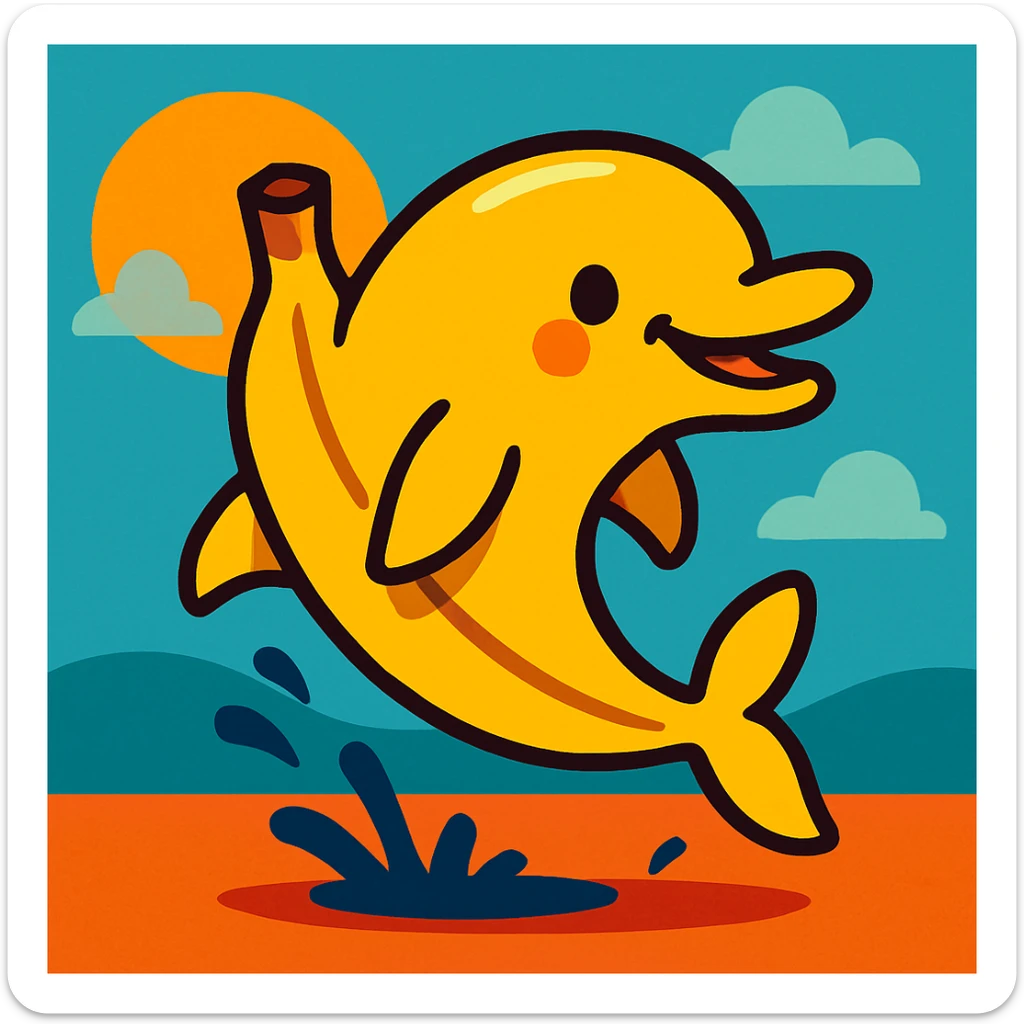 a cute small banana dolphin hybrid, playful, cartoon style, vibrant colors sticker
