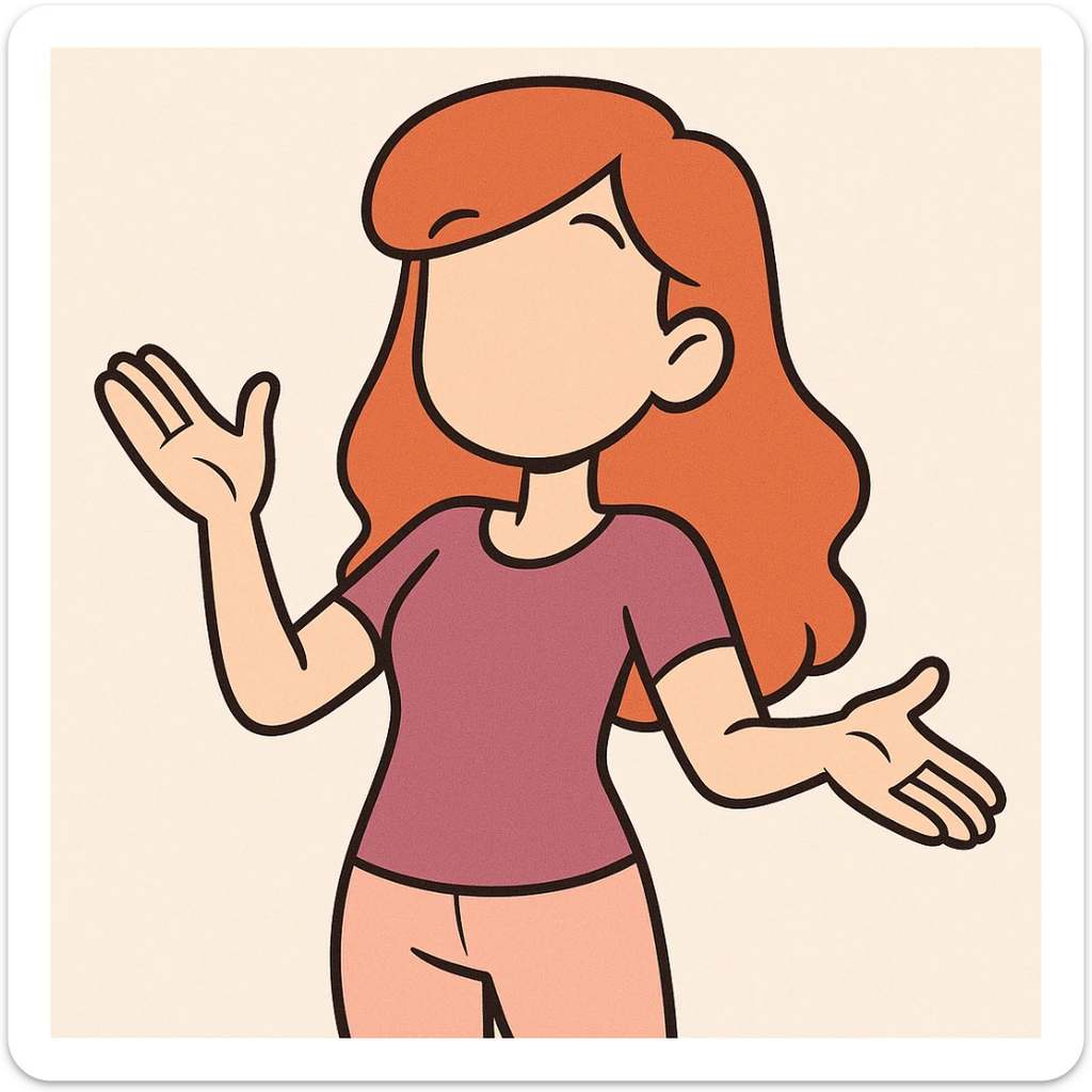 faceless young woman avatar, cheerful and welcoming, red hair, smooth silhouette, minimalistic style, contemporary flat toon illustration sticker