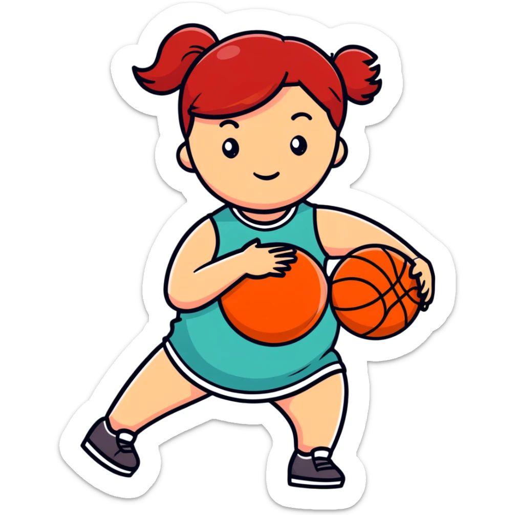 Redheaded girl with a basketball positioned like the pregnant woman emoji, but with a basketball instead of a belly sticker