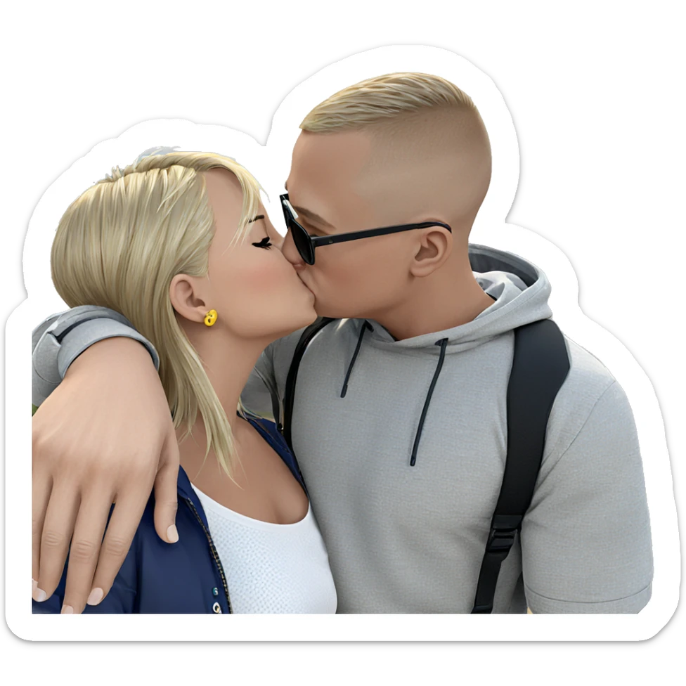 blonde girl kisses boy outdoors sticker