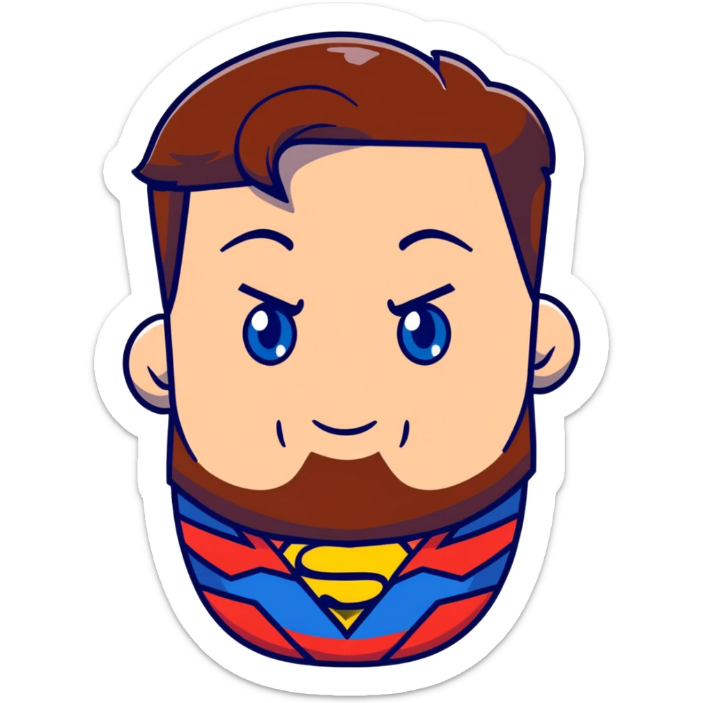 Adult male superman-blue eyes-redish brownish hair-trimmed facial hair sticker