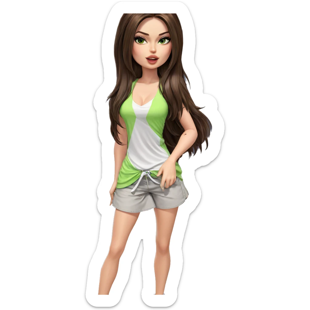 girl with brown hair and green eyes sticker
