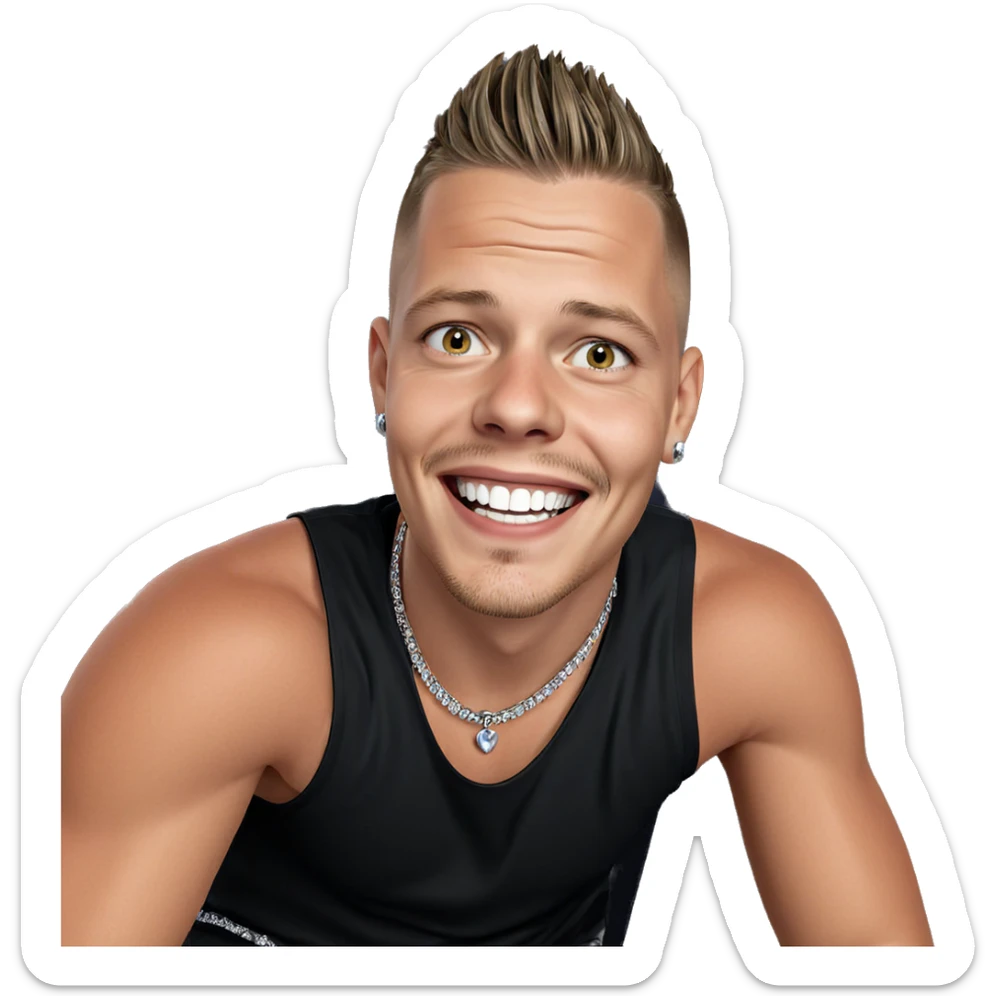 smiling boy with jewelry sticker