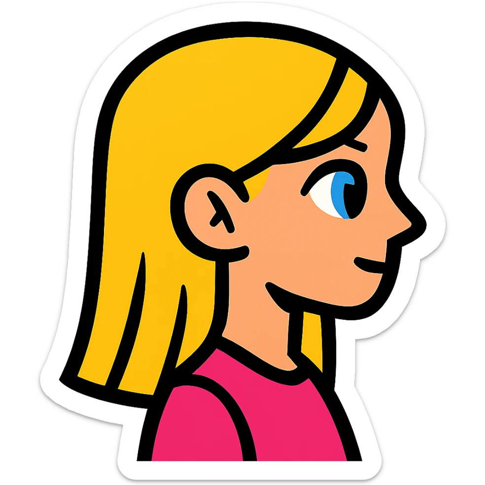 blonde girl with blue eyes, straight hair, side profile sticker