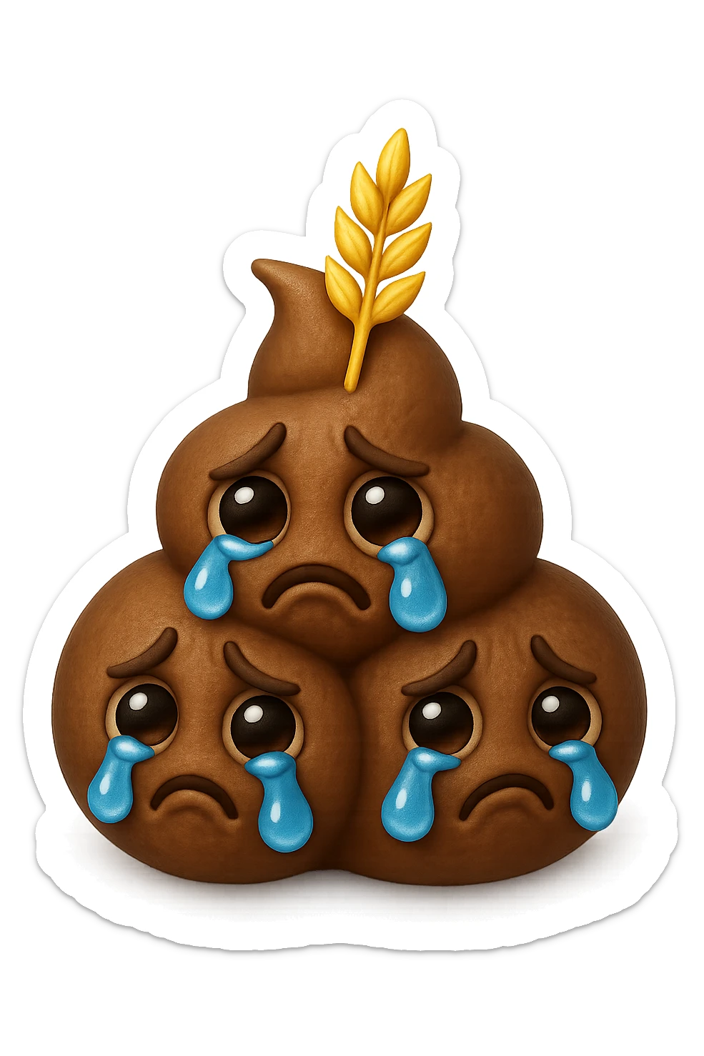 emoji stile iphone di una montagnetta di feci umane realistiche a palline tristi con sopra un simbolo del grano, iperrealistico 4k sticker