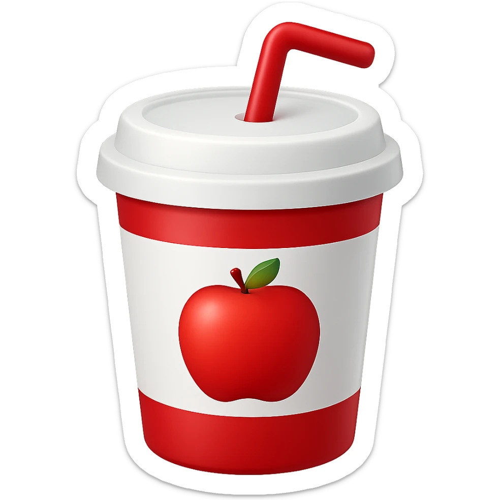 Make the soft drink cup red and white in the style of apple emojis, add a lid, with no background. Keep the emoji style look. sticker