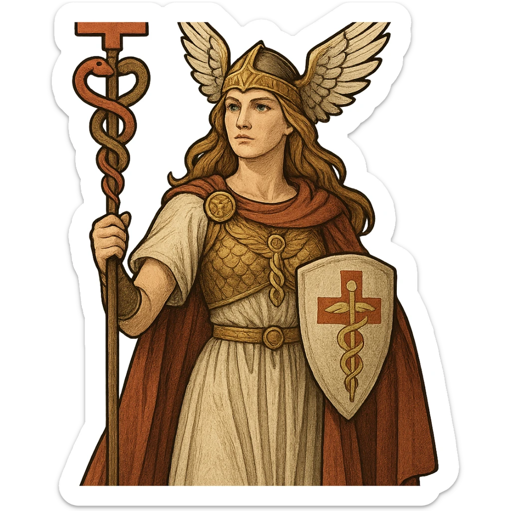 A Valkyrie holding a healing staff, blending Norse mythology with medical symbolism sticker