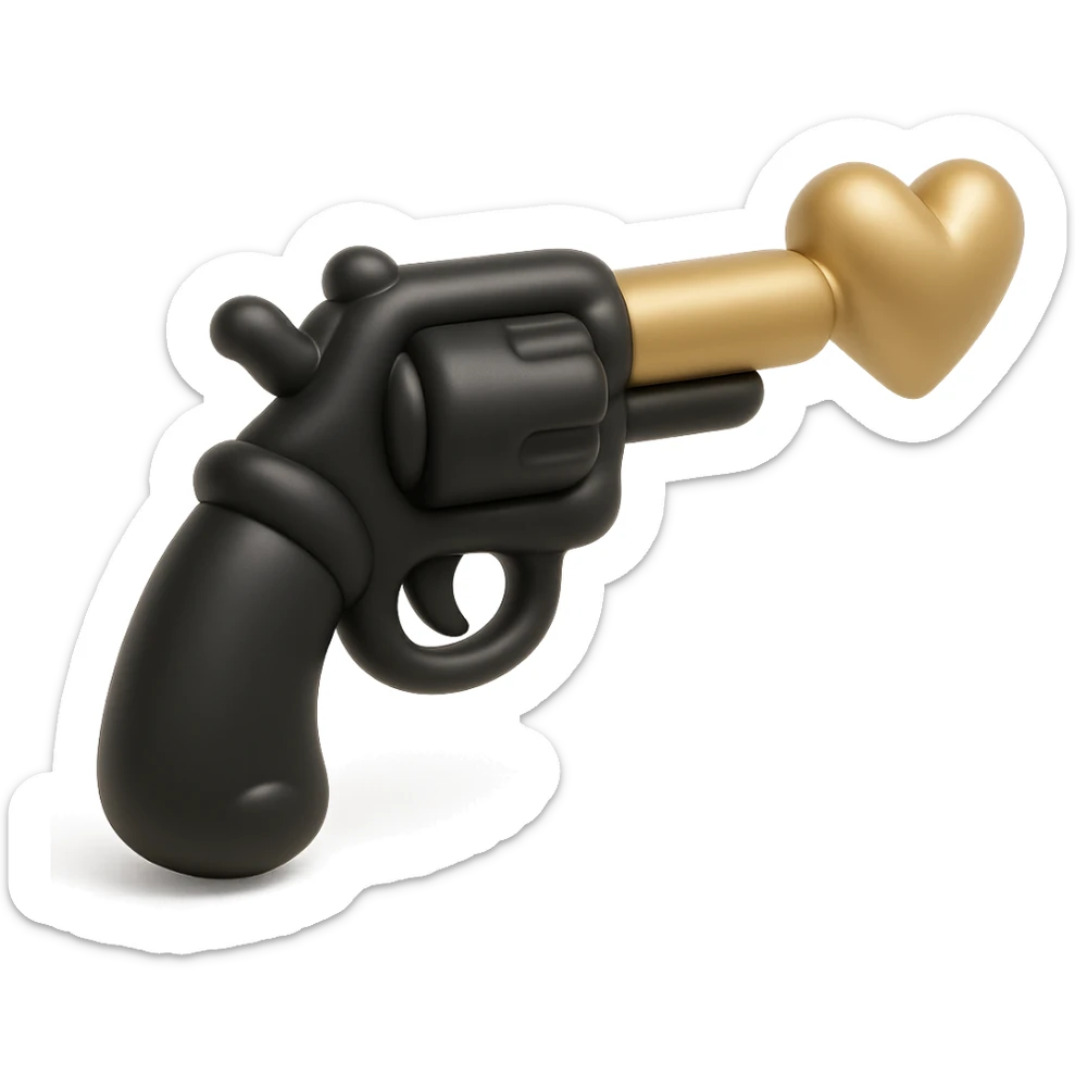 balloon style inflated shiny love gun with heart-shaped barrel sticker