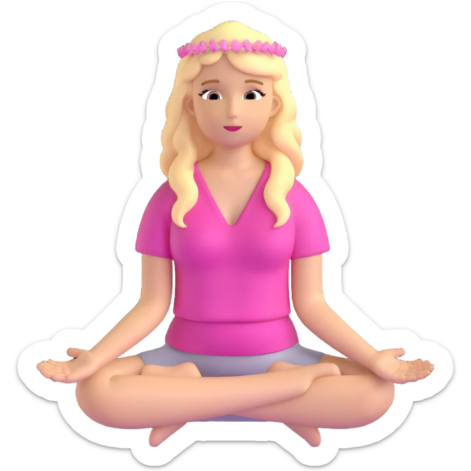 Blonde woman angel with long hair meditating with pink hair accessories sticker