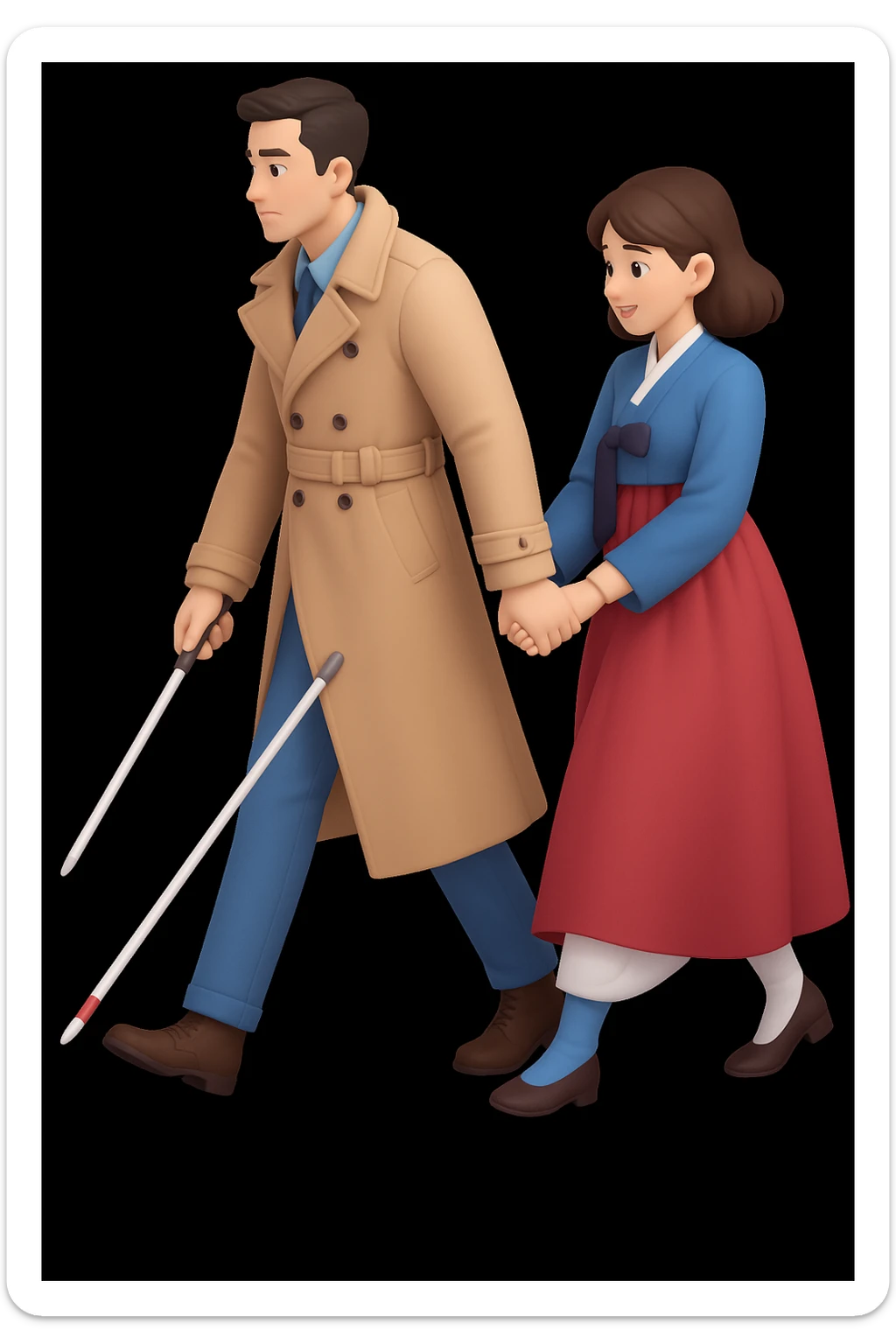 Change the girl's outfit to a traditional Korean style hanbok, keep the rest of the scene the same, 3D cartoon style. sticker