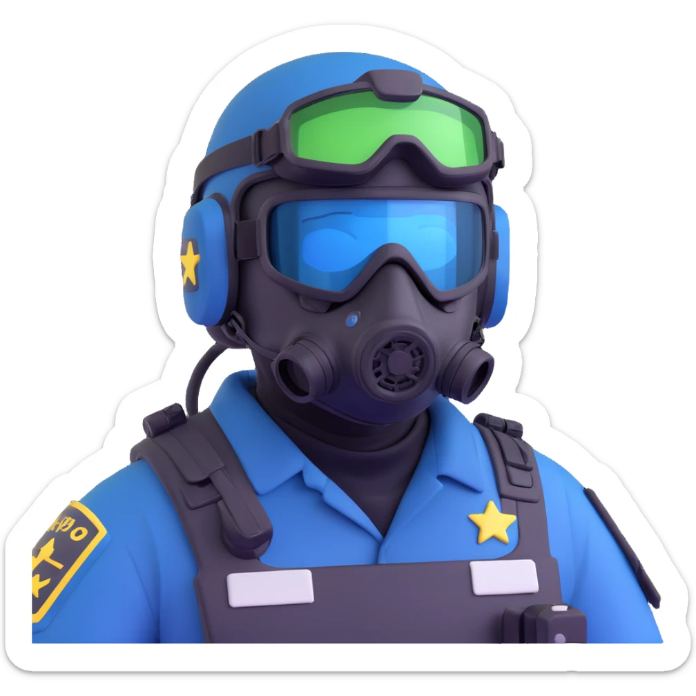 Polis özel harekat, close-up of a masked police officer with tactical helmet and night vision goggles, Turkish police special operations sticker