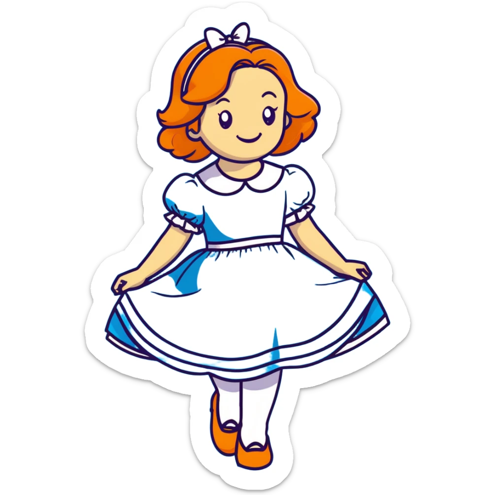 Disney's animated Alice in Wonderland curtseying with a bright cheerful smile in her blue dress sticker