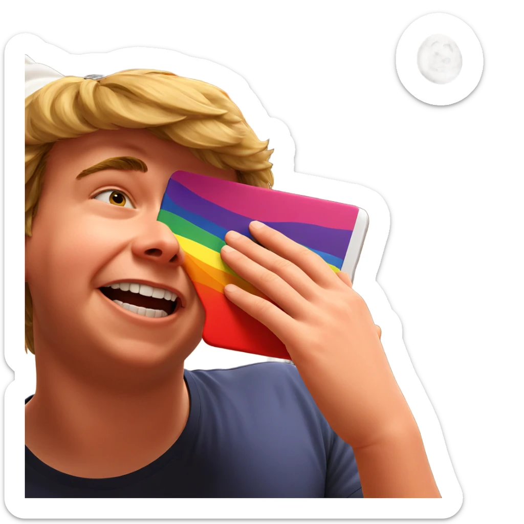 blonde boy with funny hat sticker