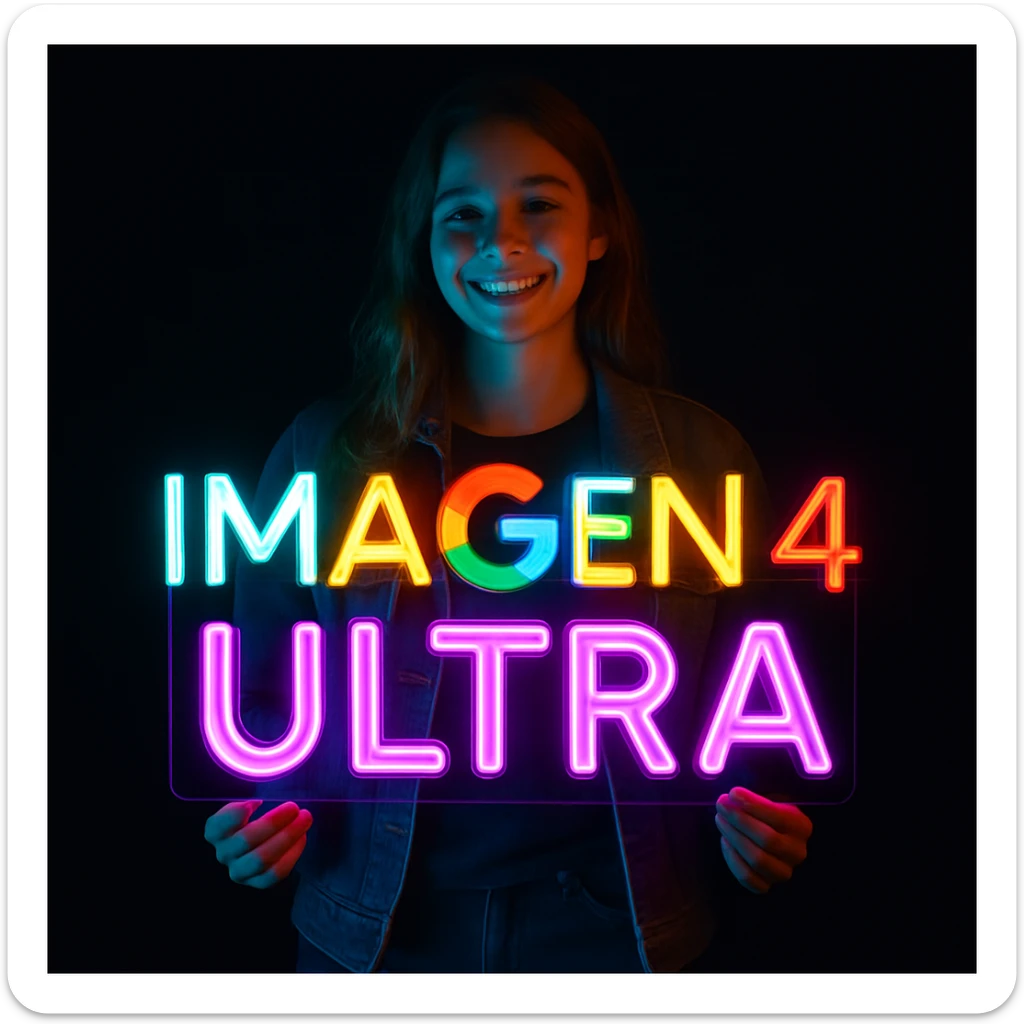 make a girl holding this sign, but sign in made of neon, also add ultra below the sign sticker