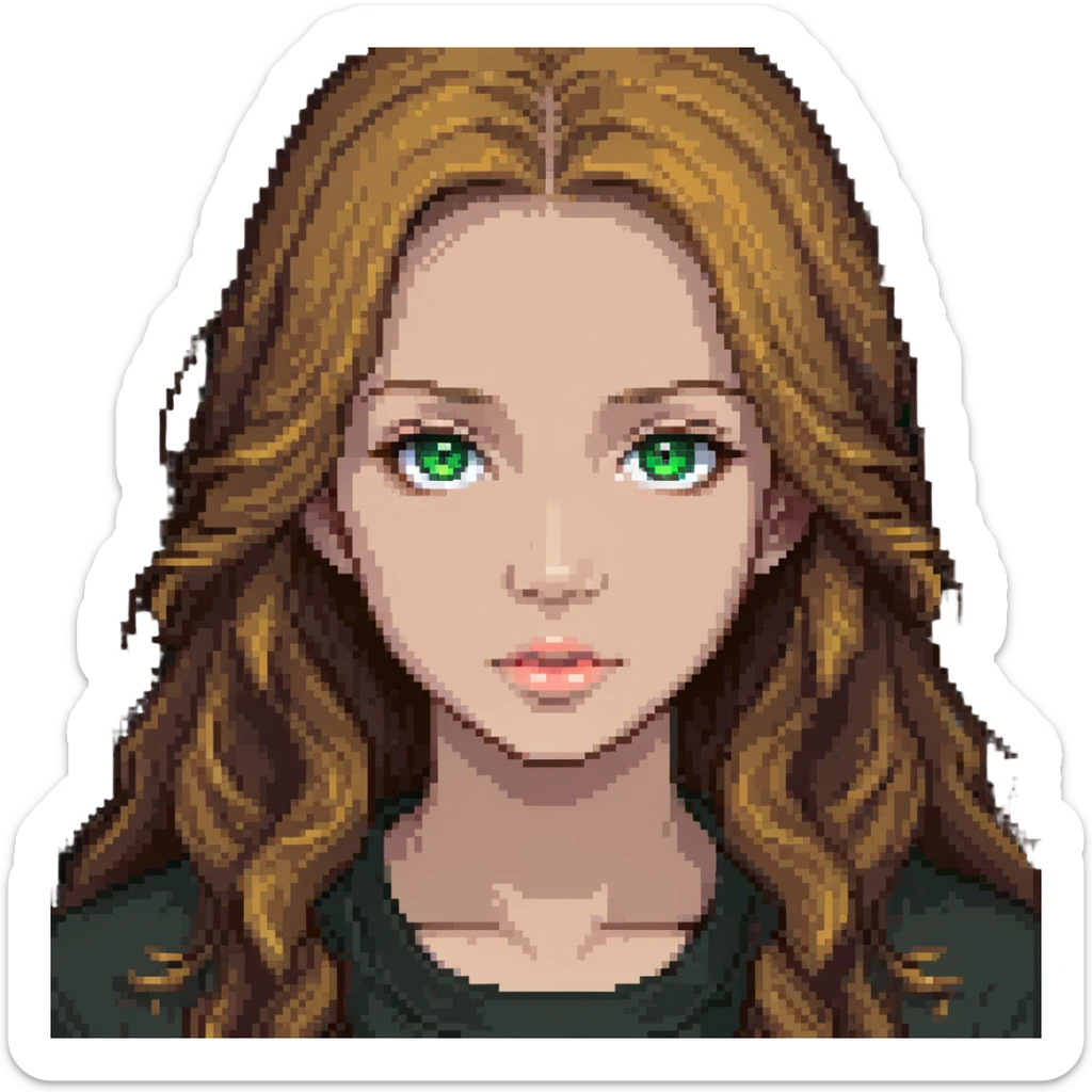 portrait of a 17-year-old girl with green eyes, light skin, and long brown hair sticker