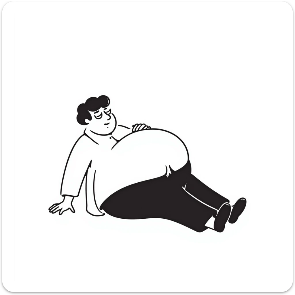 Peter Griffin from Family Guy with a massive pregnant belly, laying on his back, sweating droplets visible, tired expression, wearing green pants and white shirt sticker
