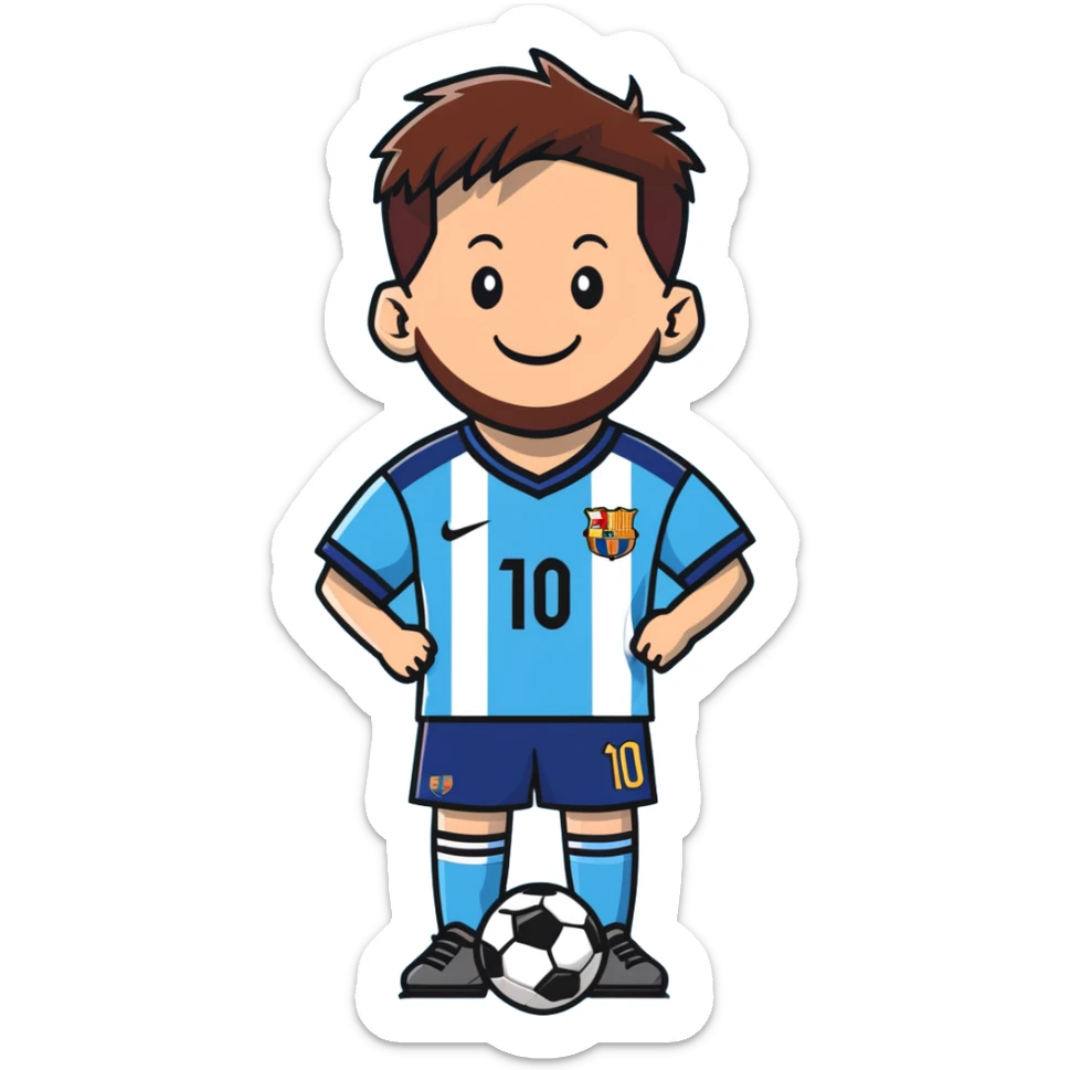 lionel messi smiling wearing a blue and white striped soccer jersey sticker
