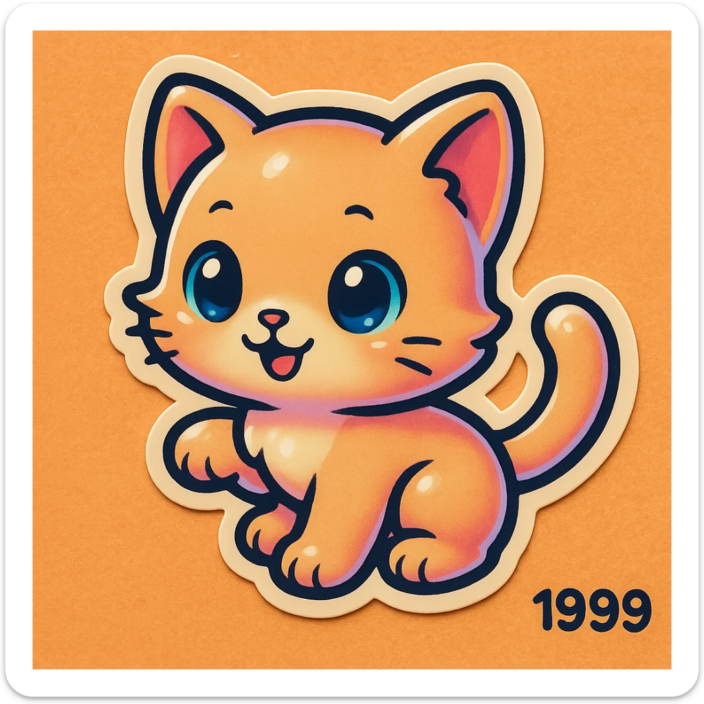 baby cat in 1999 sticker style, bold outlines, pastel colors, chibi proportions sticker