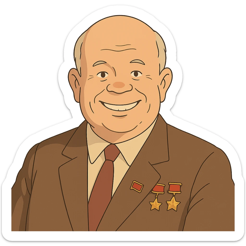 ghibli style portrait of Nikita Khrushchev smiling sticker