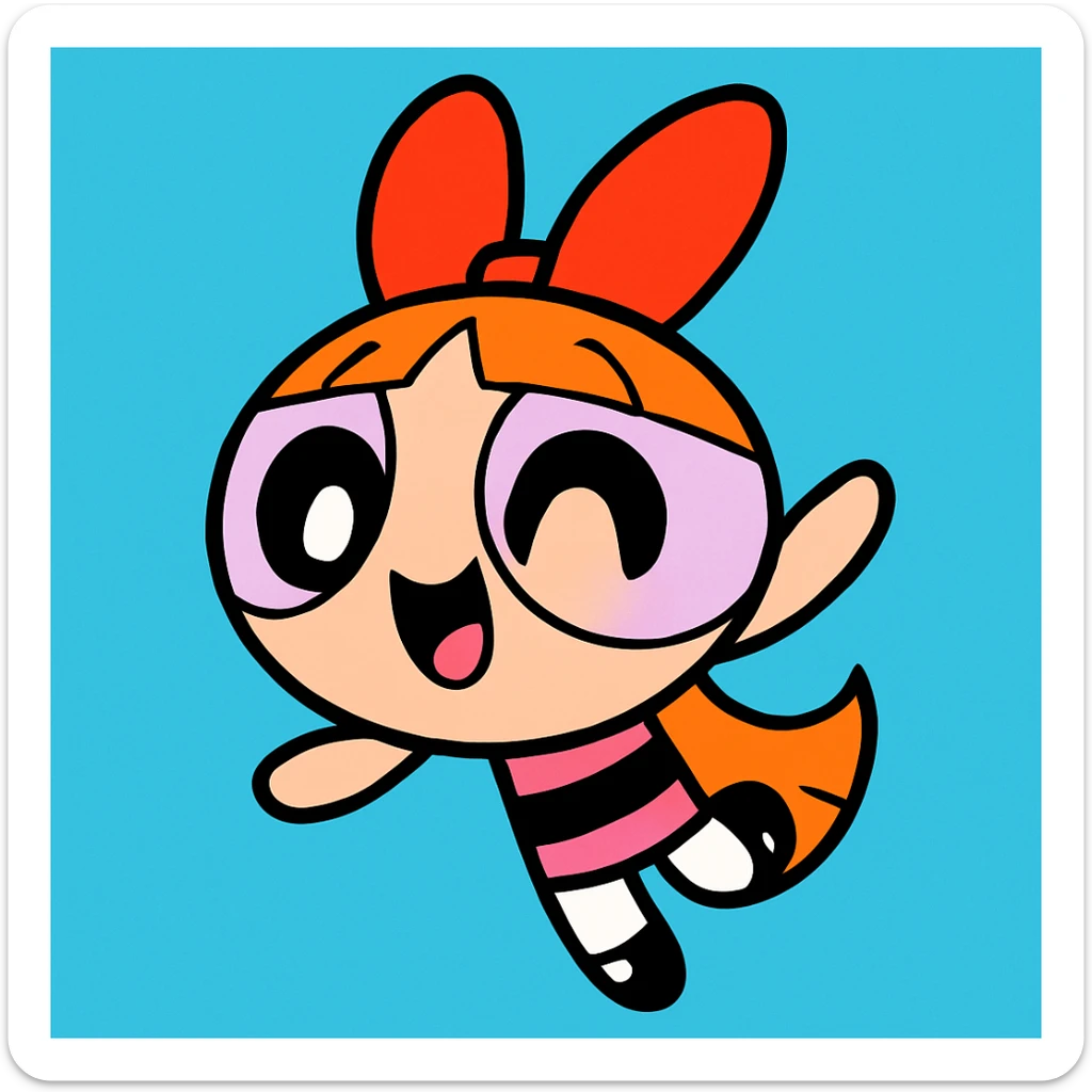 Powerpuff Girls character with a happy emotion, cartoon style, vibrant colors sticker