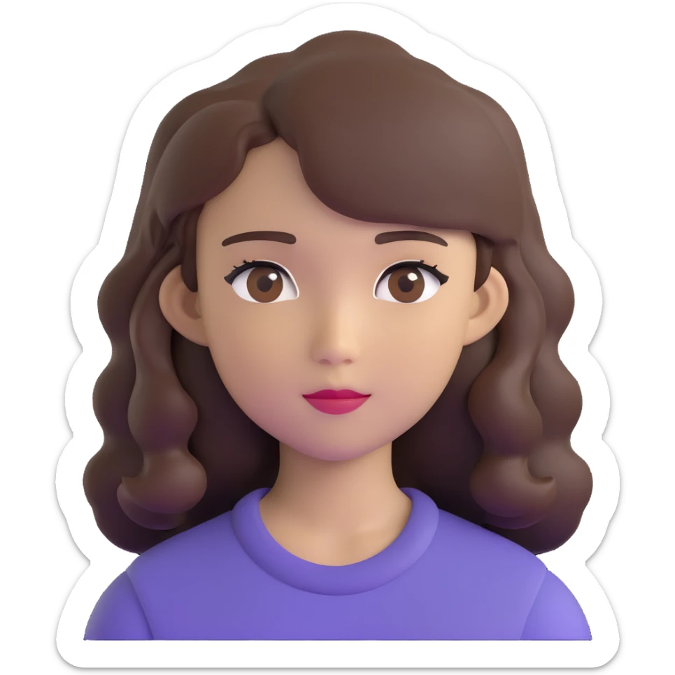 portrait of an Asian girl with medium brown wavy hair and brown eyes sticker