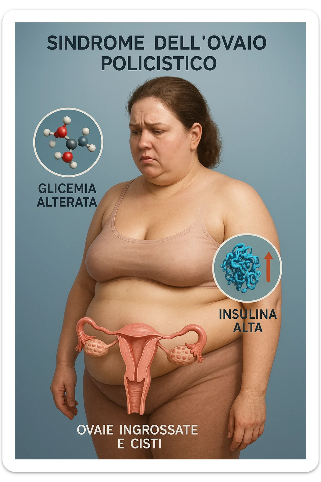 Donna con insulina fuori controllo  in 3D immagine medica donna pcos in italiano sticker