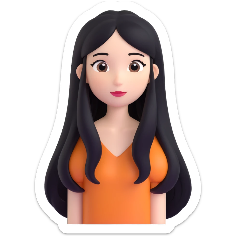 A girl with long black hair and fair skin sticker