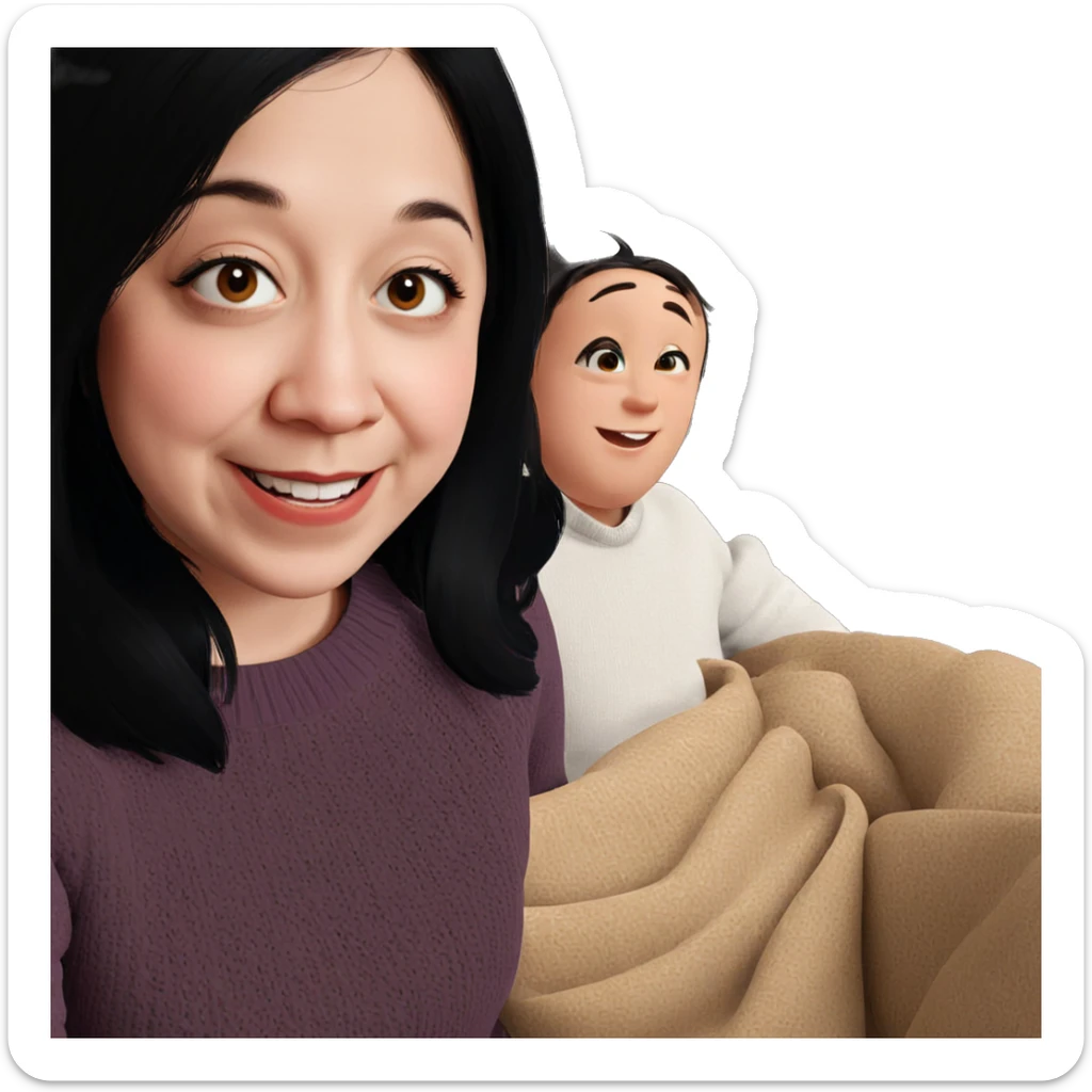 smiling girl in cozy sweater sticker